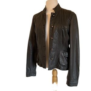 Danier black genuine textured leather fitted jacket soft button up pockets small